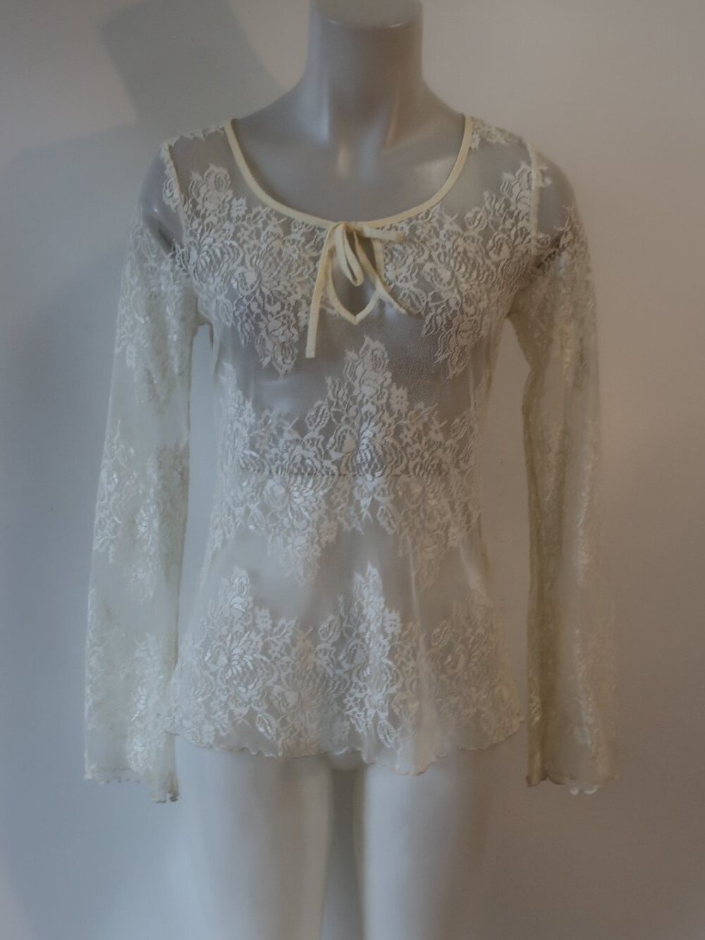 Womens Moda International Ivory (Item-41) Lace Sheer Blouse Top S